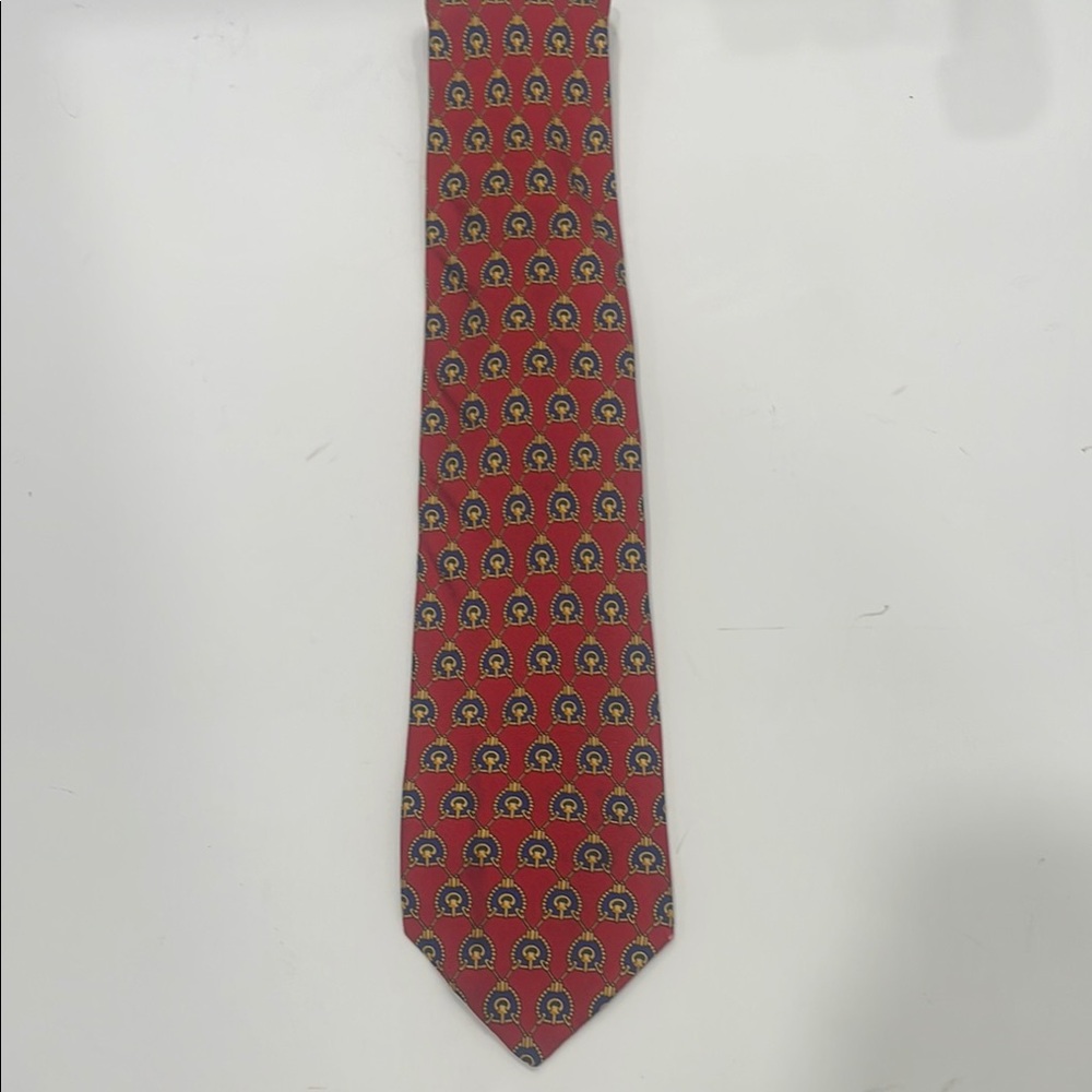 Burberry Red and Yellow Silk Tie with Geometric Pattern